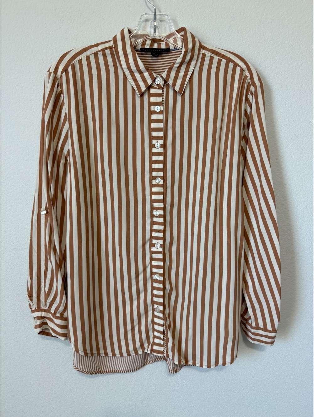 Jane + Delancey Cream/White Striped Long Sleeve Button Up/Back Shirt Size M